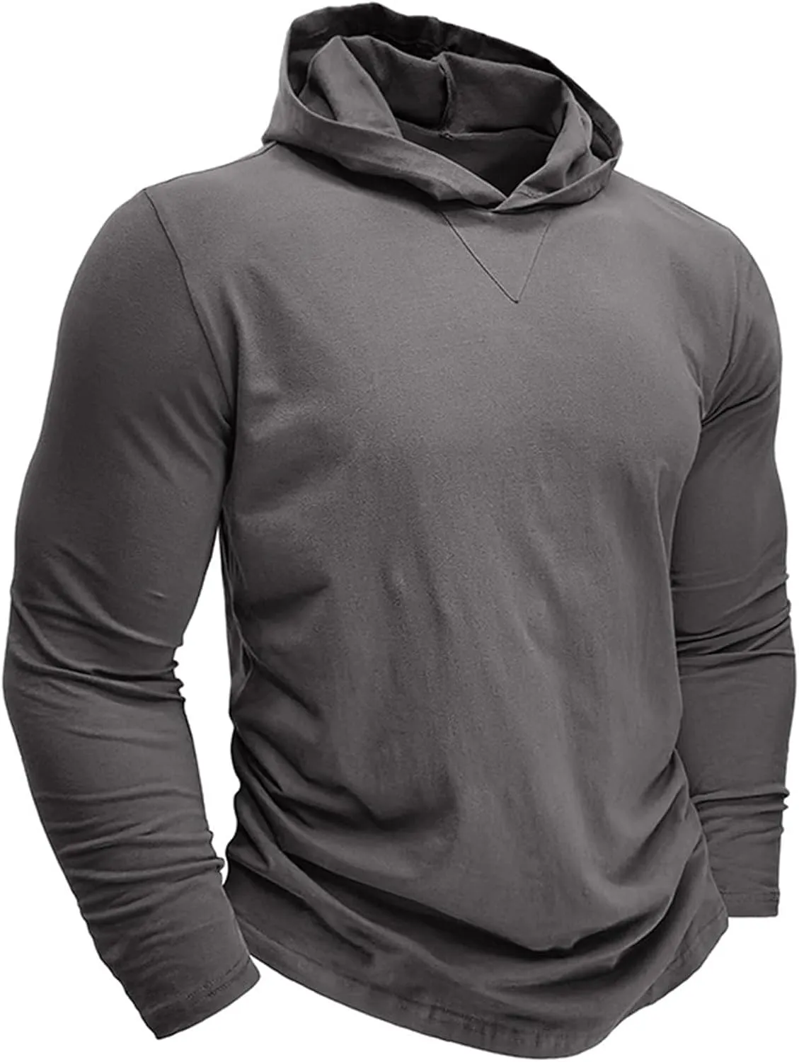 Men's Lightweight Hoodie Fashion Athletic Gym Workout Long Sleeve Pullover Tops Sport Running Solid Color Sweatshirt