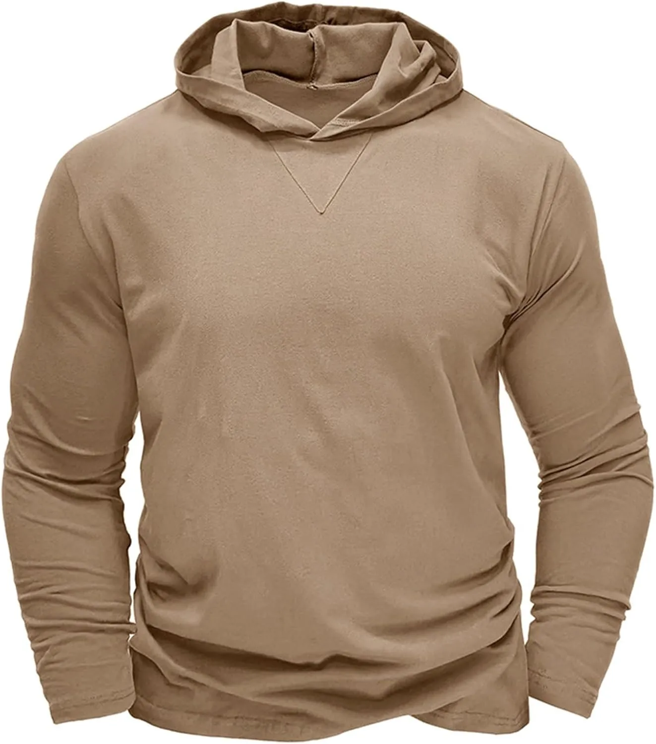 Men's Lightweight Hoodie Fashion Athletic Gym Workout Long Sleeve Pullover Tops Sport Running Solid Color Sweatshirt