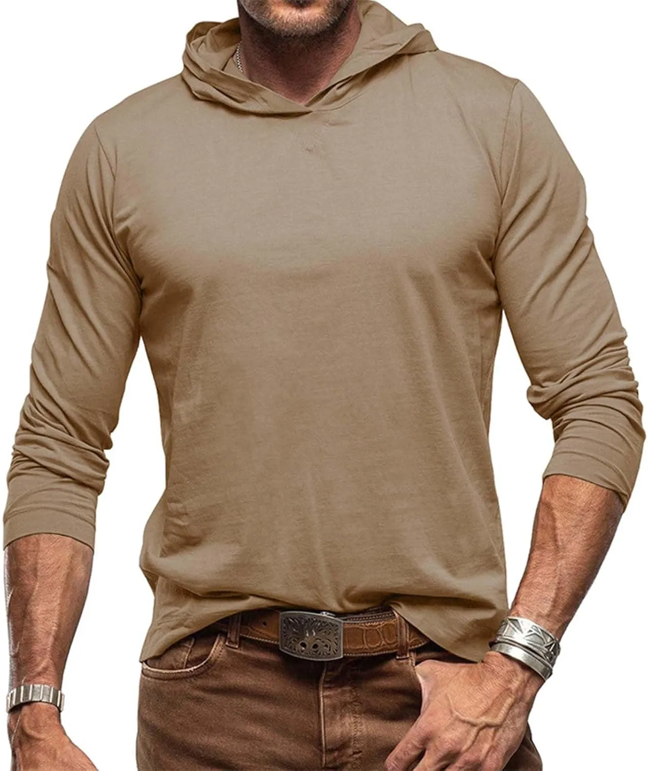 Men's Lightweight Hoodie Fashion Athletic Gym Workout Long Sleeve Pullover Tops Sport Running Solid Color Sweatshirt