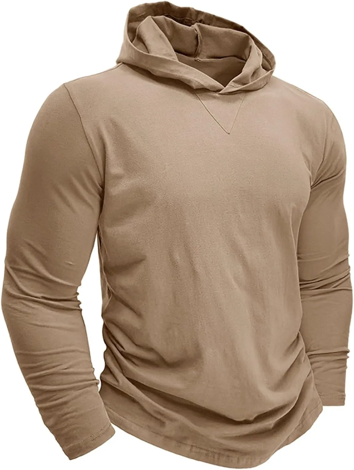 Men's Lightweight Hoodie Fashion Athletic Gym Workout Long Sleeve Pullover Tops Sport Running Solid Color Sweatshirt