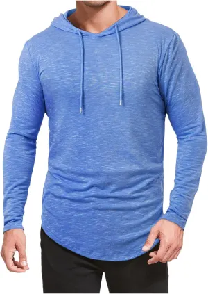Mens Lightweight Workout Hoodie Gym Fitness Long Sleeve Breathable Hooded T Shirts Muscle Athletic Pullover Tops