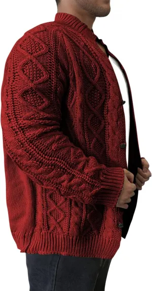 Mens Long Sleeve Stand Collar Cardigan Sweaters Button Down Cable Knitted Sweater Solid Wool Knitted Sweater Cardigan