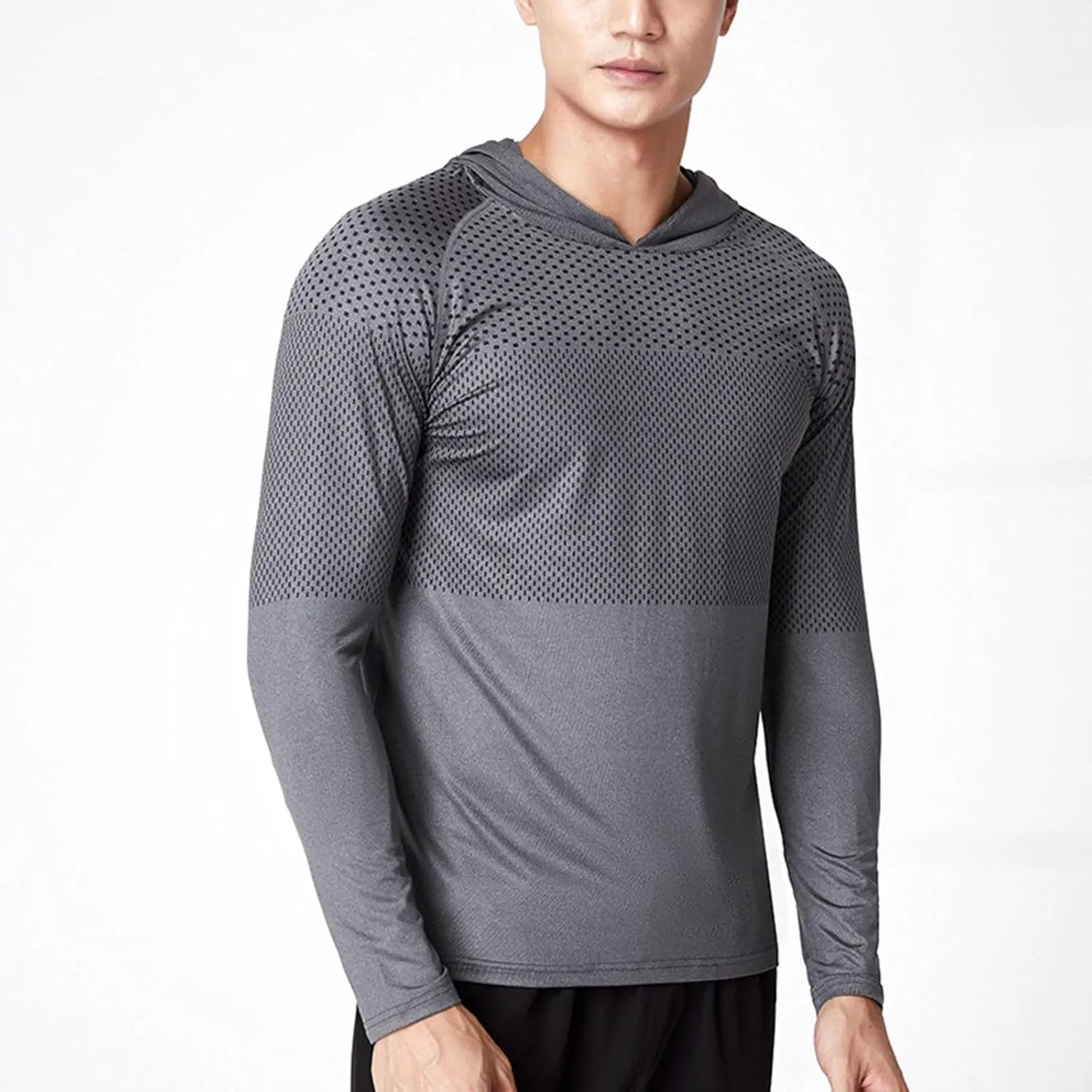 Mens Long Sleeve T-Shirt with Hood Quick Dry Long Sleeve Workout Pullover Lightweight Hooded Muscle Fit Sweatshirts