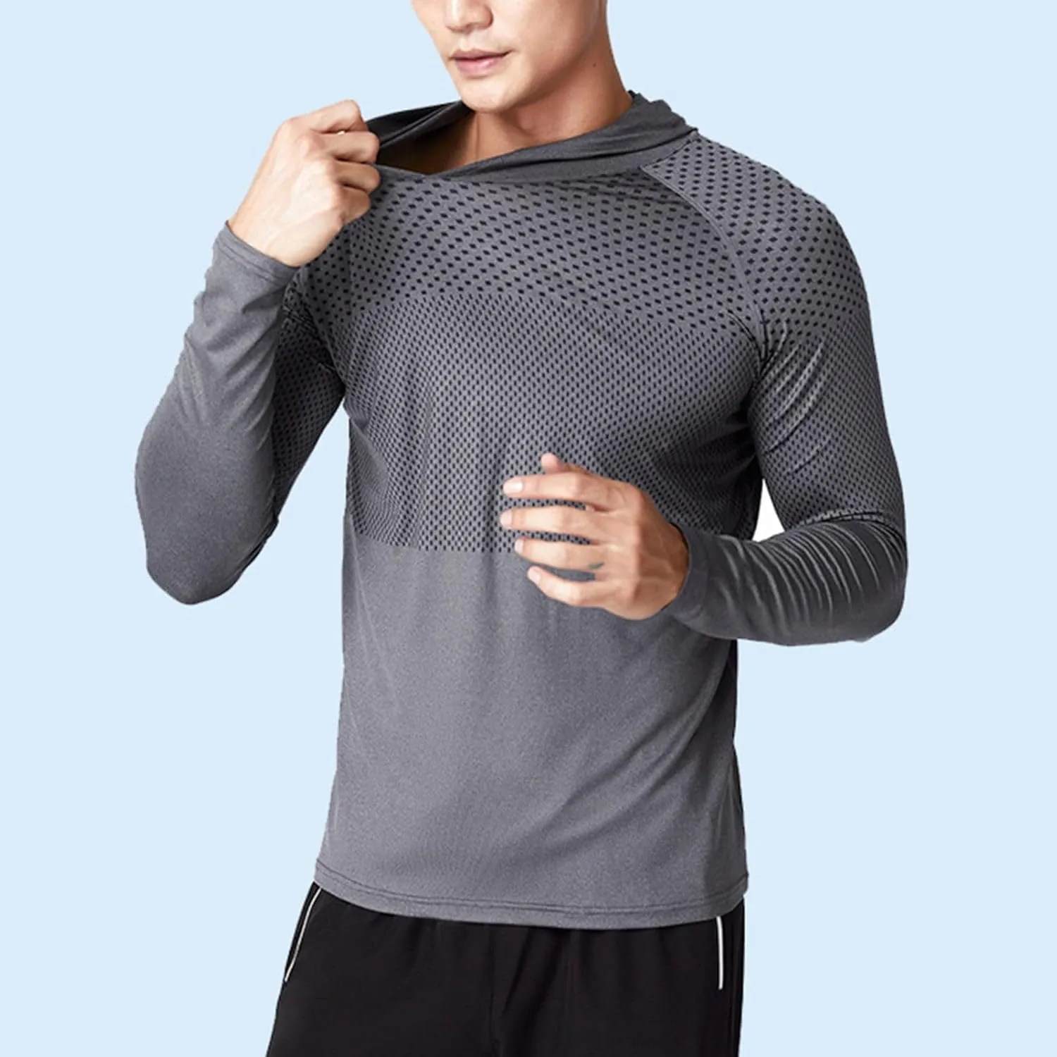 Mens Long Sleeve T-Shirt with Hood Quick Dry Long Sleeve Workout Pullover Lightweight Hooded Muscle Fit Sweatshirts