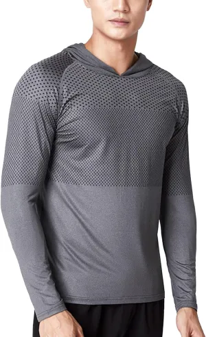 Mens Long Sleeve T-Shirt with Hood Quick Dry Long Sleeve Workout Pullover Lightweight Hooded Muscle Fit Sweatshirts