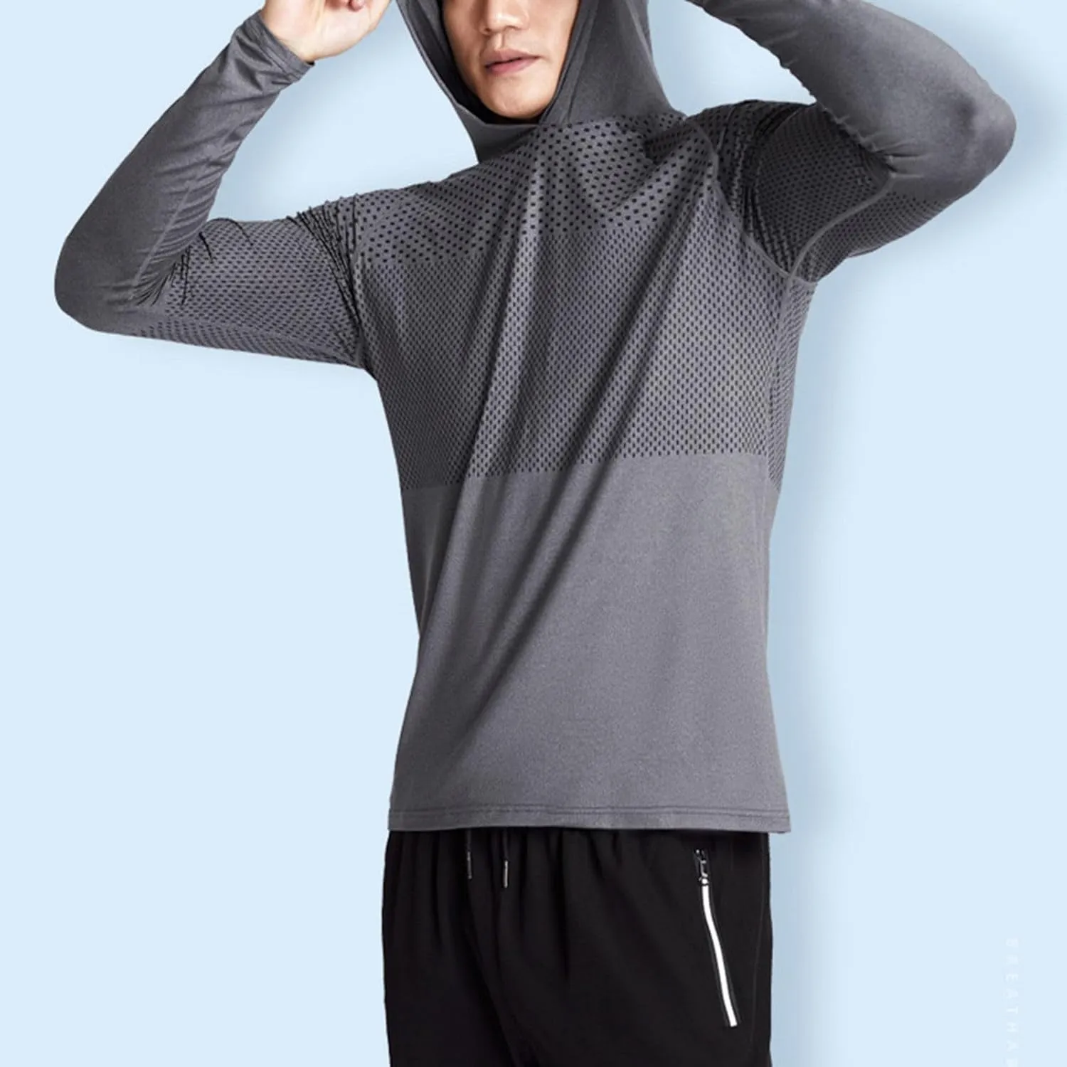 Mens Long Sleeve T-Shirt with Hood Quick Dry Long Sleeve Workout Pullover Lightweight Hooded Muscle Fit Sweatshirts
