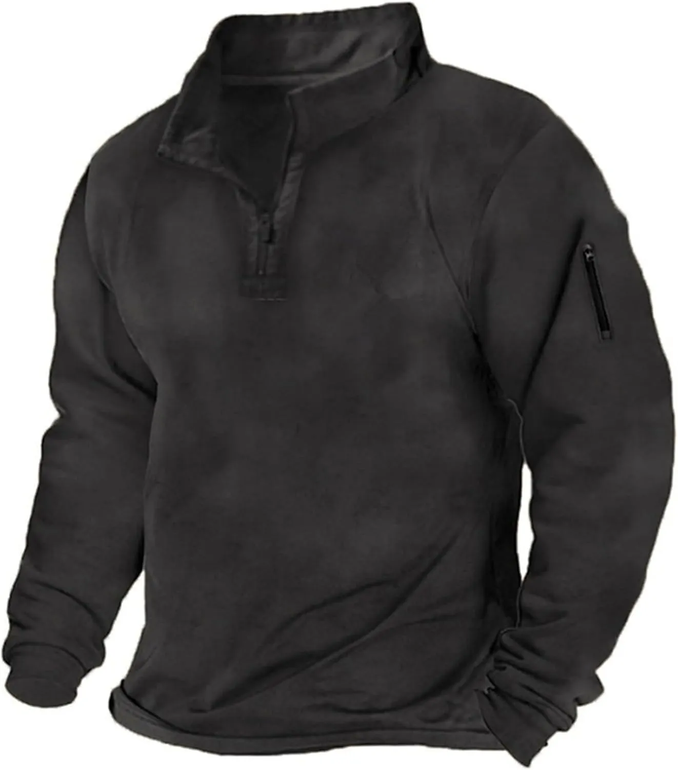 Mens Quarter Zip Pullovers Tactical Sweatshirts Mock Neck Cargo Long Sleeve Fleece Pullover Military Workout Sweaters