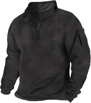 Mens Quarter Zip Pullovers Tactical Sweatshirts Mock Neck Cargo Long Sleeve Fleece Pullover Military Workout Sweaters