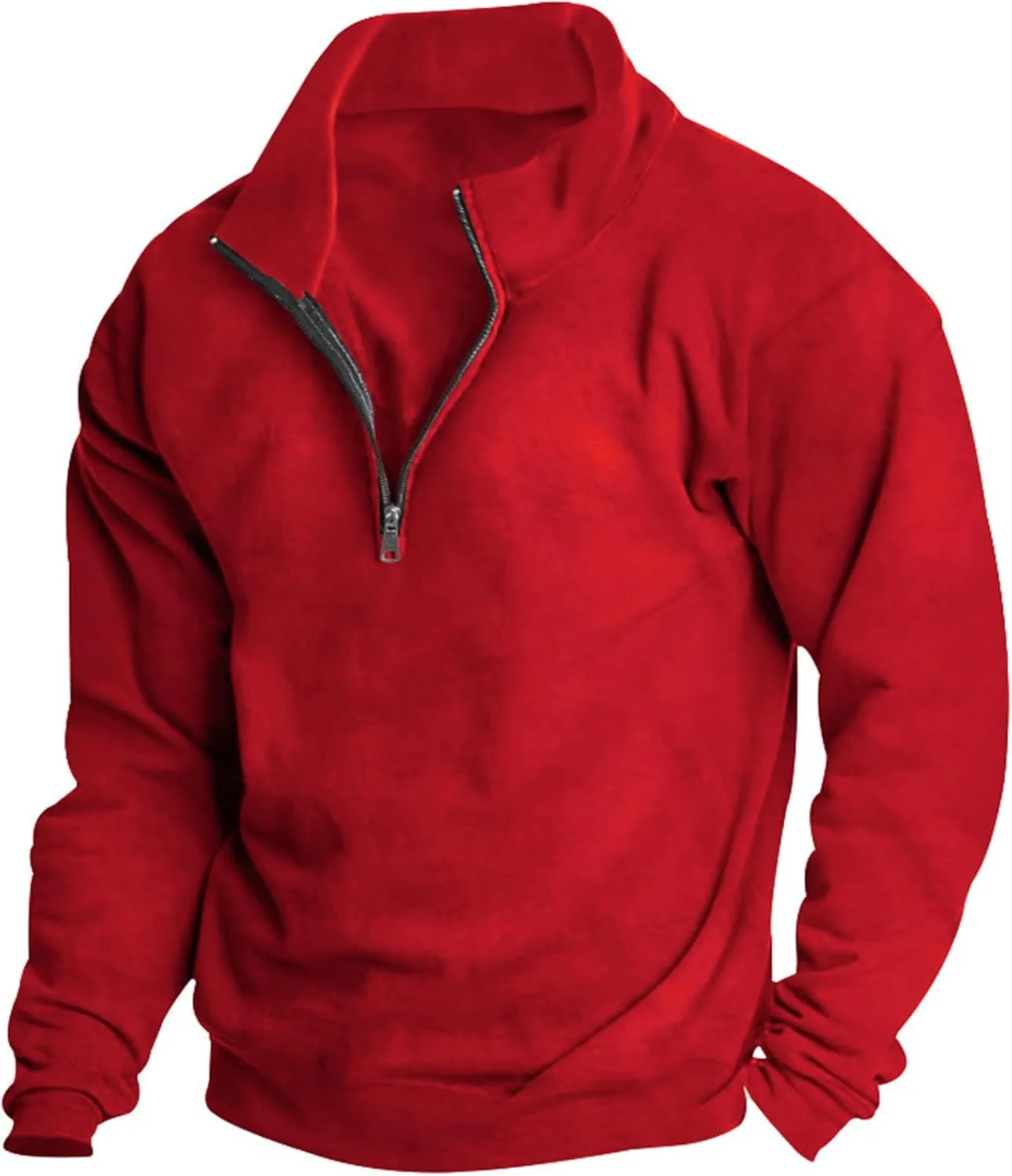Mens Quarter Zip Sweatshirt, Sherpa Lined Fleece Stand Collar Fashion Athletic Warm Pullover Casual Polo Golf Shirt