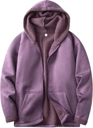 Men's Sherpa Hoodie Jacket Fleece Lined Zip Up Warm Hoodies Sweatshirt Winter Zipper Sweater Hooded Coat