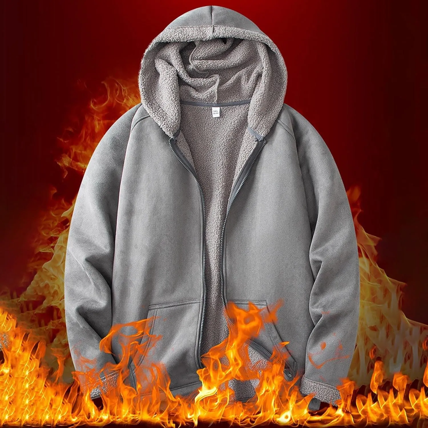 Men's Sherpa Hoodie Jacket Fleece Lined Zip Up Warm Hoodies Sweatshirt Winter Zipper Sweater Hooded Coat
