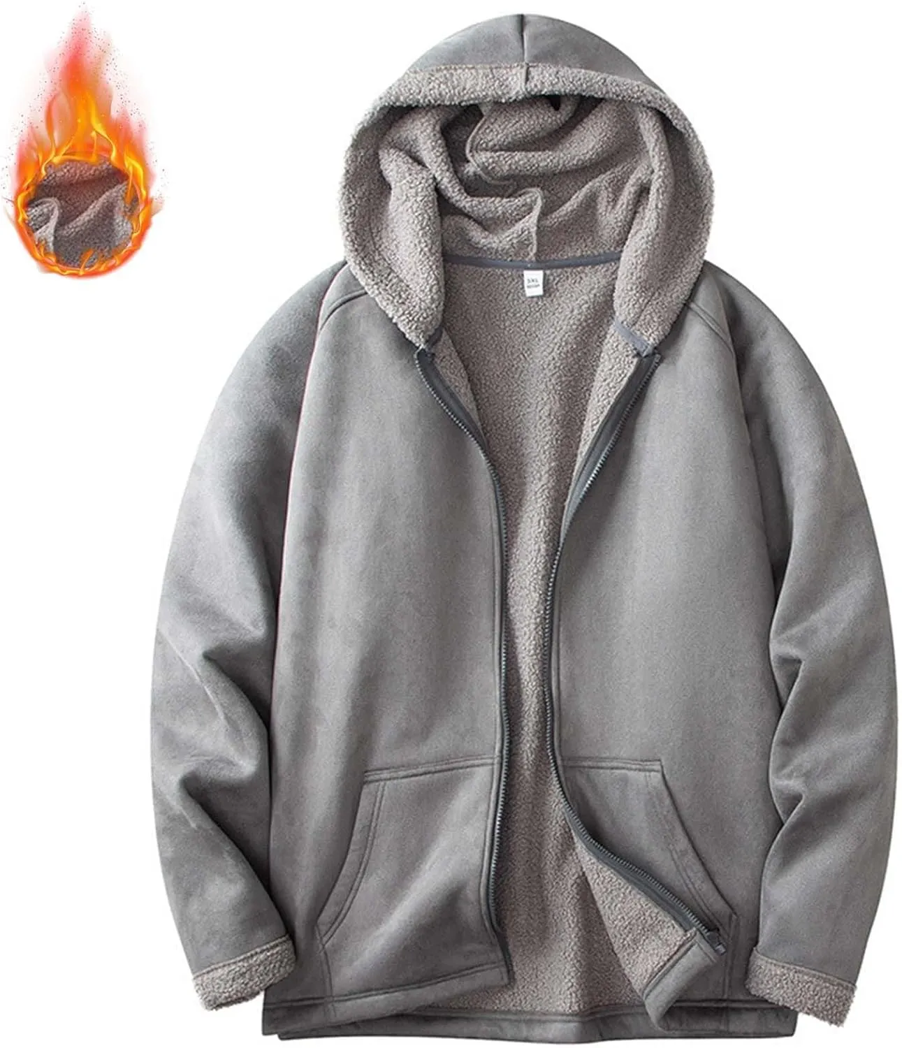 Men's Sherpa Hoodie Jacket Fleece Lined Zip Up Warm Hoodies Sweatshirt Winter Zipper Sweater Hooded Coat