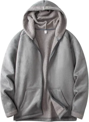 Men's Sherpa Hoodie Jacket Fleece Lined Zip Up Warm Hoodies Sweatshirt Winter Zipper Sweater Hooded Coat