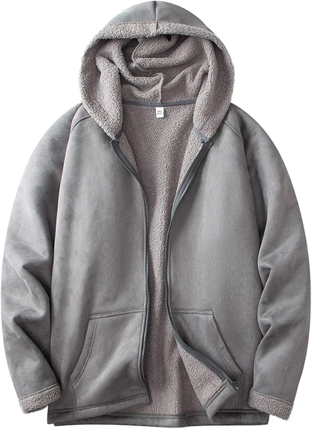 Men's Sherpa Hoodie Jacket Fleece Lined Zip Up Warm Hoodies Sweatshirt Winter Zipper Sweater Hooded Coat