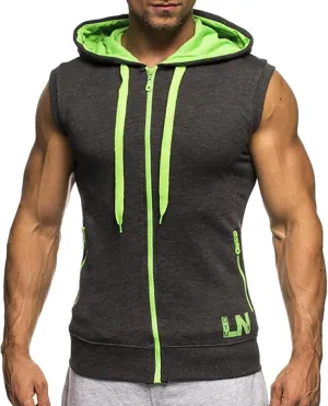 Mens Sleeveless Hoodies Shirts Full Zip Color Block Tank Tops Workout Outdoor Fashion Casual Running Sport T-Shirts