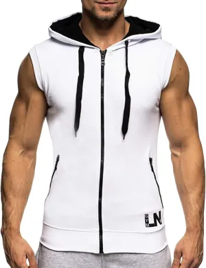 Mens Sleeveless Hoodies Shirts Full Zip Color Block Tank Tops Workout Outdoor Fashion Casual Running Sport T-Shirts
