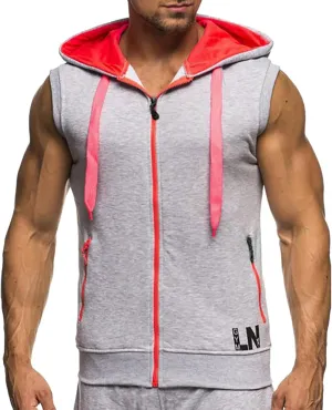 Mens Sleeveless Hoodies Shirts Full Zip Color Block Tank Tops Workout Outdoor Fashion Casual Running Sport T-Shirts