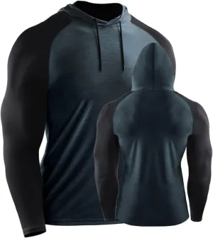 Men's Slim Fit Long Sleeve Hoodie Shirts with Drawstring Color Block Sweatshirt Casual Hooded Outdoor Pullover Tops