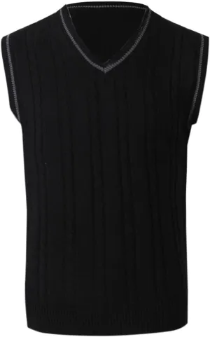 Men's Sweater Vest V Neck Casual Sleeveless Slim Fit Pullover Sweaters Striped Twisted Knit Vests Fall Winter Clothes