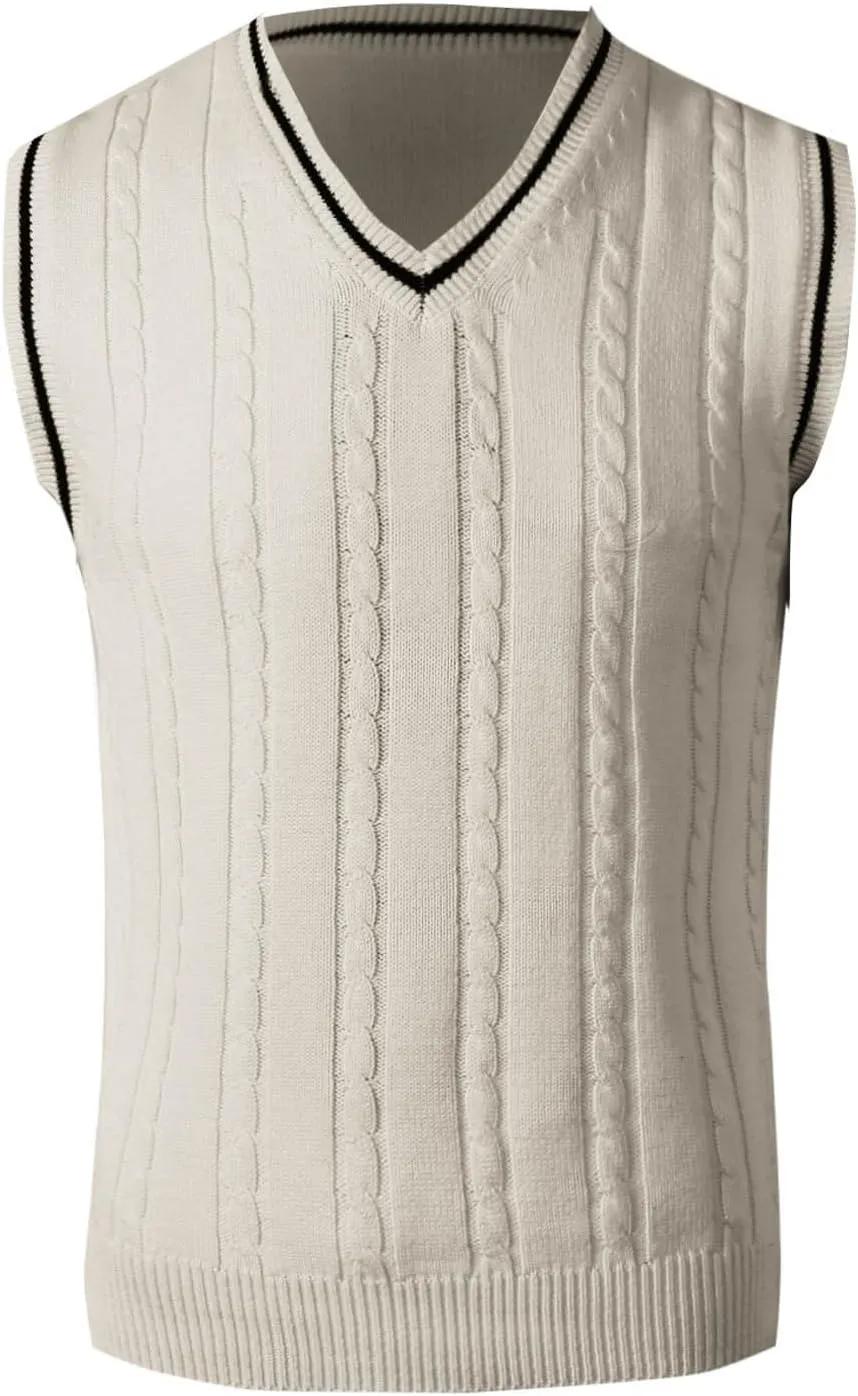 Men's Sweater Vest V Neck Casual Sleeveless Slim Fit Pullover Sweaters Striped Twisted Knit Vests Fall Winter Clothes