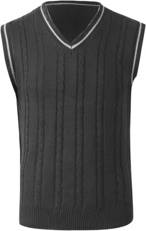 Men's Sweater Vest V Neck Casual Sleeveless Slim Fit Pullover Sweaters Striped Twisted Knit Vests Fall Winter Clothes