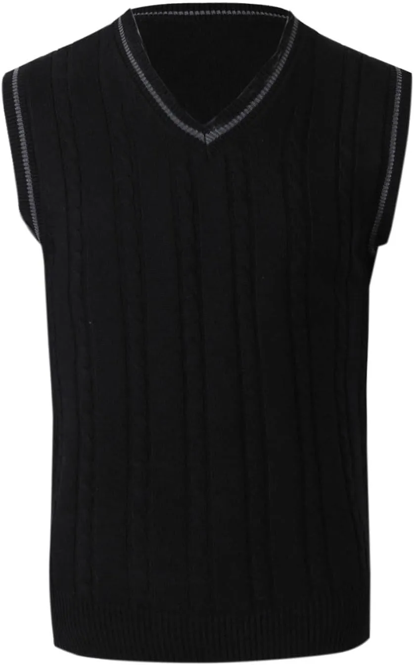 Men's Sweater Vest V Neck Casual Sleeveless Slim Fit Pullover Sweaters Striped Twisted Knit Vests Fall Winter Clothes