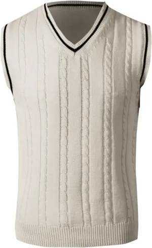 Men's Sweater Vest V Neck Casual Sleeveless Slim Fit Pullover Sweaters Striped Twisted Knit Vests Fall Winter Clothes