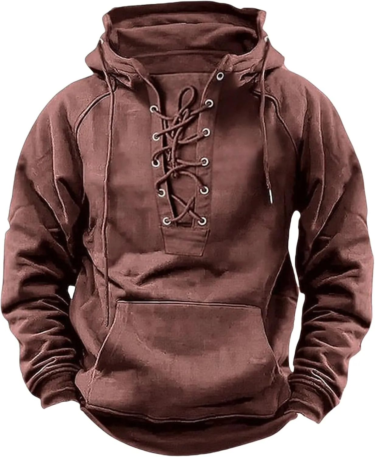 Mens Tactical Sweatshirts Lace Up Aztec Hooded Pullover Long Sleeve Cargo Workout Outdoor Hoodies with Pocket