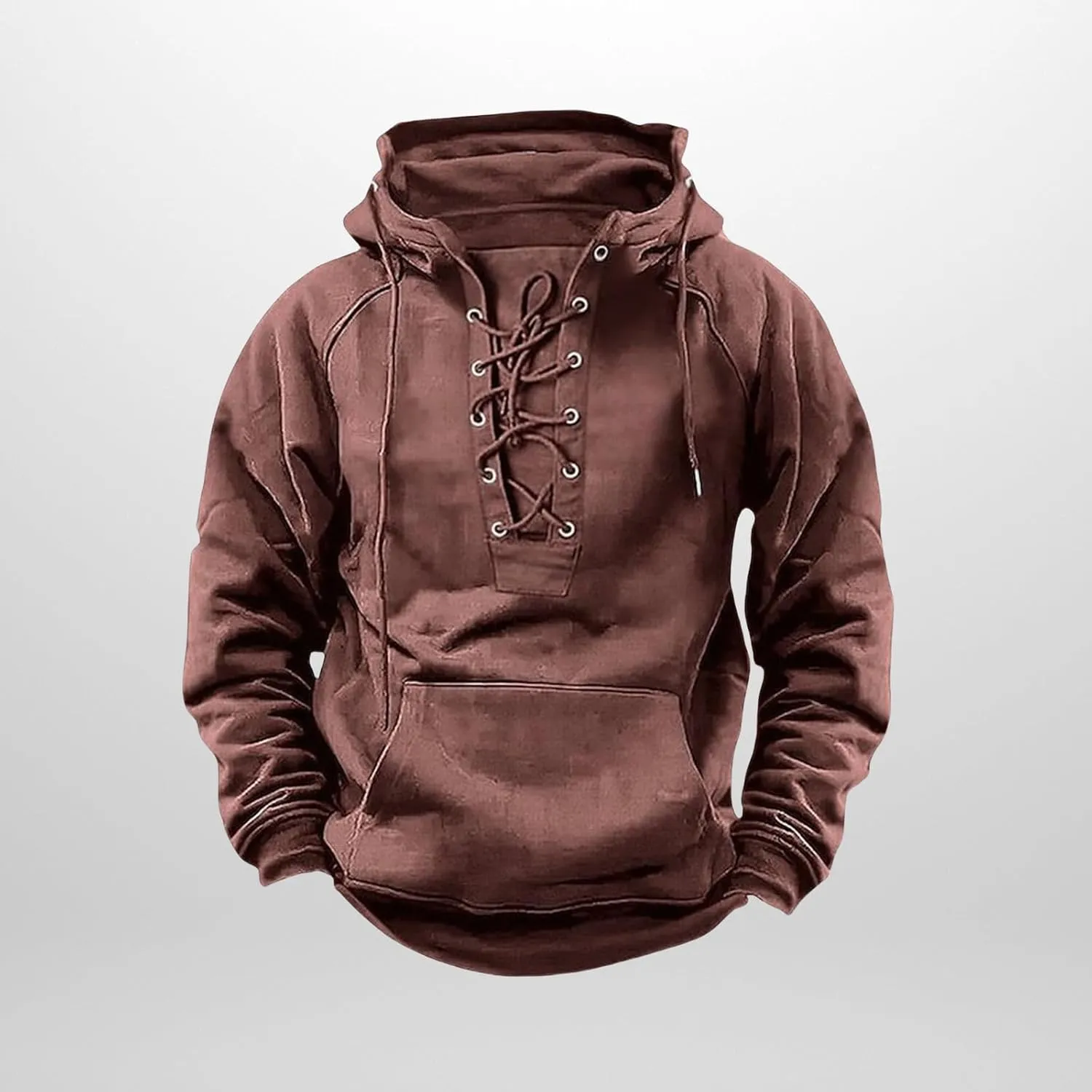 Mens Tactical Sweatshirts Lace Up Aztec Hooded Pullover Long Sleeve Cargo Workout Outdoor Hoodies with Pocket
