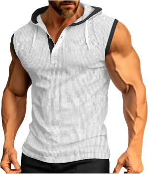 Mens Tank Top Hoodie Men's Workout Hooded Tank Tops Fitness Shirt Sleeveless Zip Up Gym Hoodies
