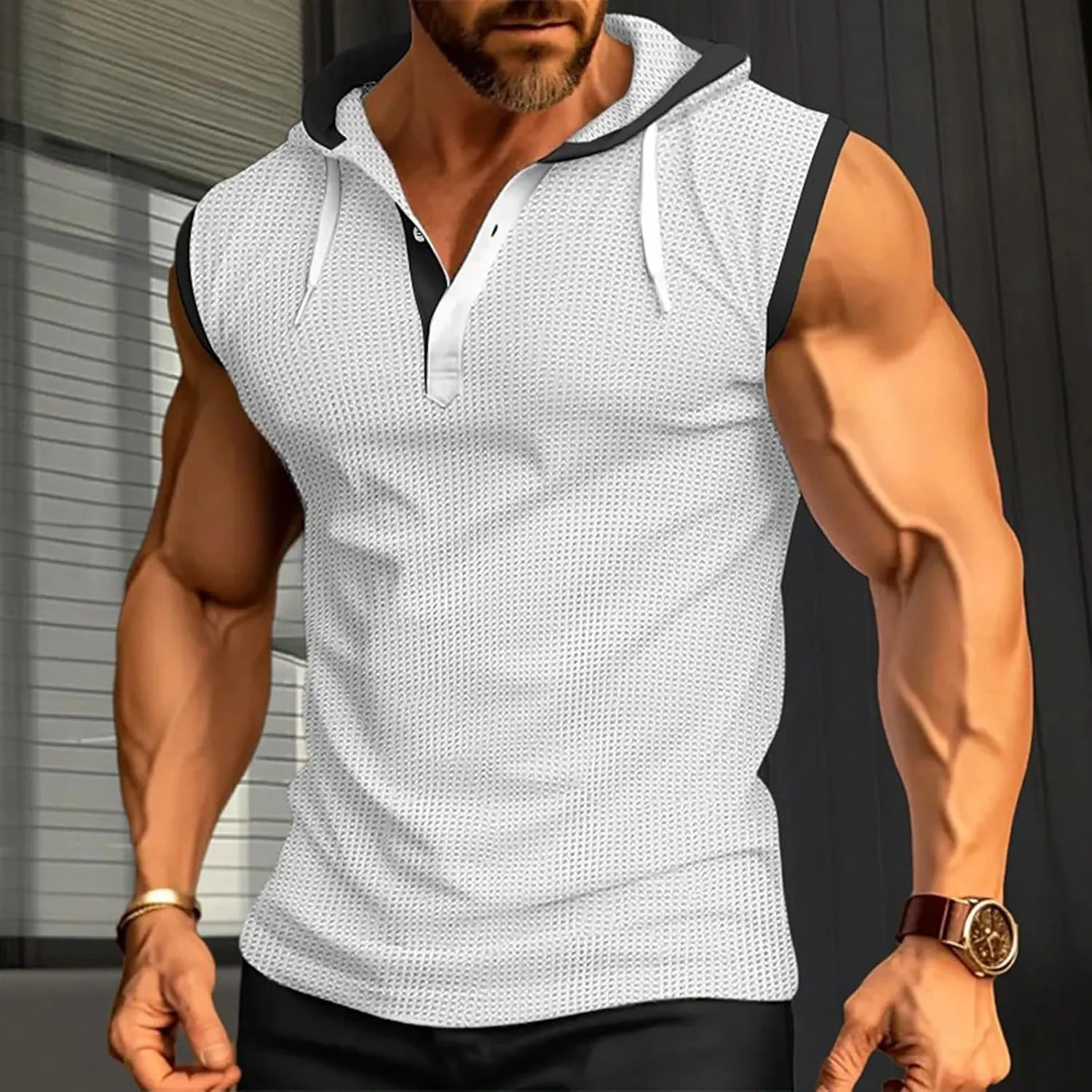 Mens Tank Top Hoodie Men's Workout Hooded Tank Tops Fitness Shirt Sleeveless Zip Up Gym Hoodies