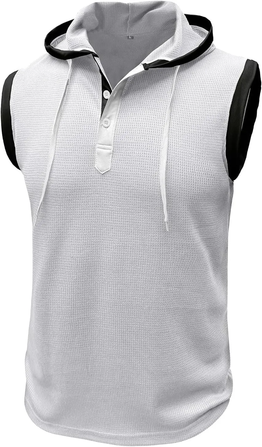 Mens Tank Top Hoodie Men's Workout Hooded Tank Tops Fitness Shirt Sleeveless Zip Up Gym Hoodies