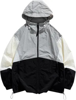 Mens UPF Sun Protection Jacket Trendy Colorblock Lightweight Breathable Hoodies Outdoor Full Zip Long Sleeve Raincoat
