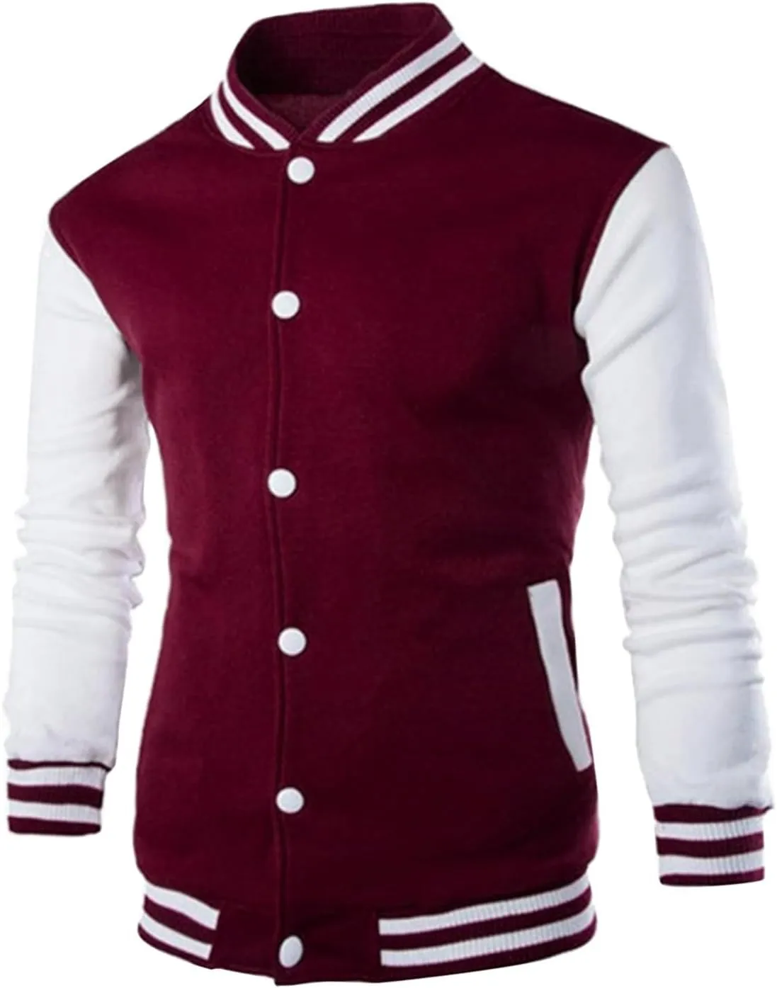 Mens Varsity Jacket Fashion Long Sleeve Button Colorblock Casual Coat Plus Size College Baseball Outwear with Pockets