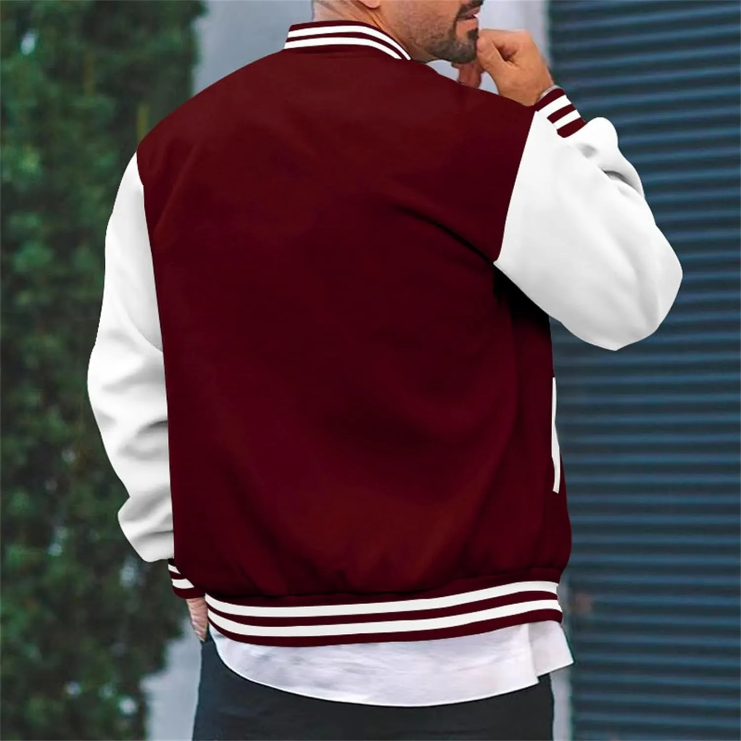 Mens Varsity Jacket Fashion Long Sleeve Button Colorblock Casual Coat Plus Size College Baseball Outwear with Pockets
