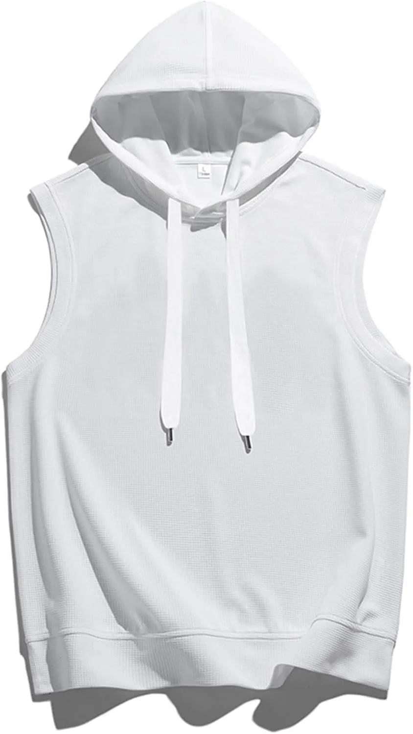 Mens Waffle Tank Tops Summer Sleeveless Hooded Casual Beach Hippie T Shirts Gym Bodybuilding Muscle Cut Off Shirts