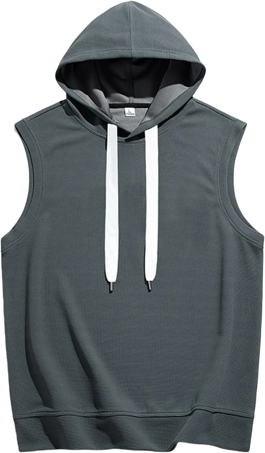 Mens Waffle Tank Tops Summer Sleeveless Hooded Casual Beach Hippie T Shirts Gym Bodybuilding Muscle Cut Off Shirts