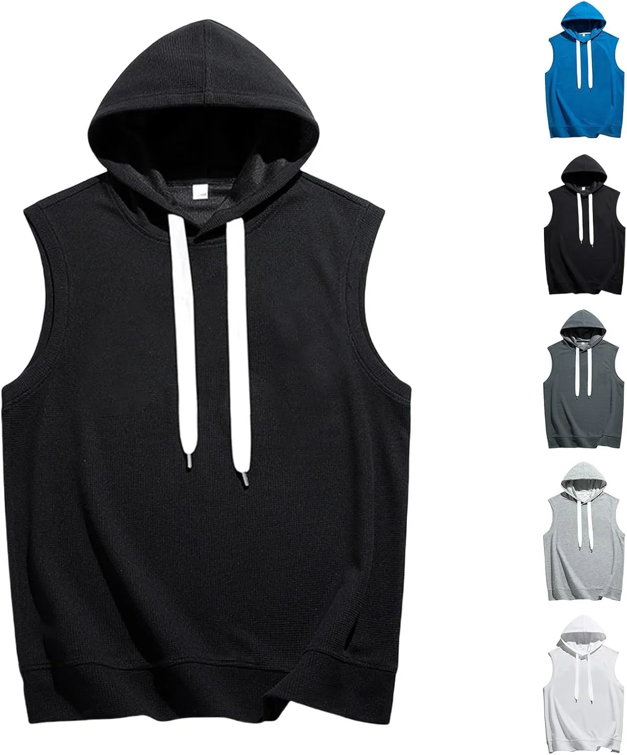 Mens Waffle Tank Tops Summer Sleeveless Hooded Casual Beach Hippie T Shirts Gym Bodybuilding Muscle Cut Off Shirts