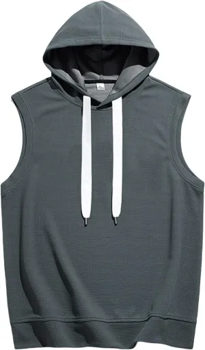 Mens Waffle Tank Tops Summer Sleeveless Hooded Casual Beach Hippie T Shirts Gym Bodybuilding Muscle Cut Off Shirts