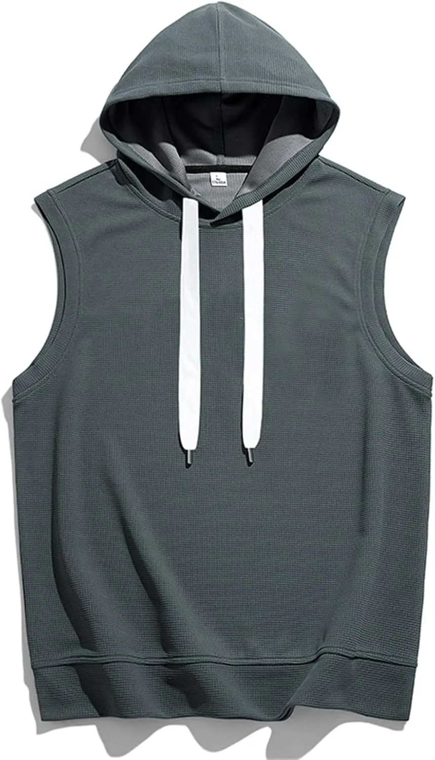 Mens Waffle Tank Tops Summer Sleeveless Hooded Casual Beach Hippie T Shirts Gym Bodybuilding Muscle Cut Off Shirts