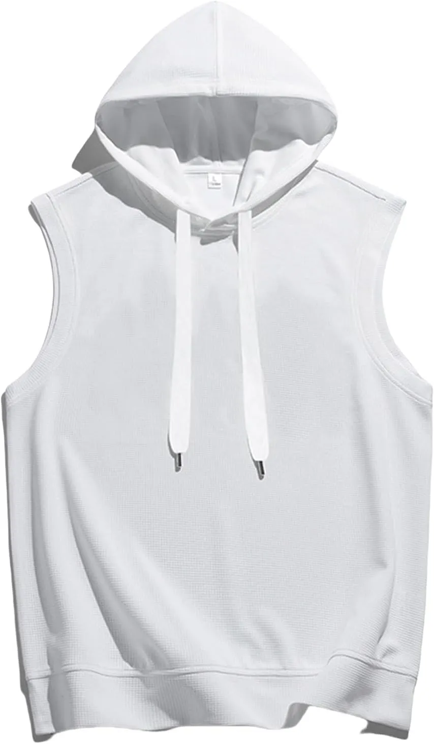 Mens Waffle Tank Tops Summer Sleeveless Hooded Casual Beach Hippie T Shirts Gym Bodybuilding Muscle Cut Off Shirts