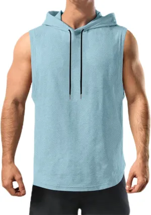 Mens Workout Hooded Tank Tops Summer Training Sports Sleeveless Hoodies Gym Bodybuilding Cut Off Muscle T Shirts