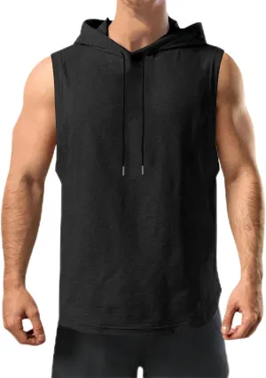 Mens Workout Hooded Tank Tops Summer Training Sports Sleeveless Hoodies Gym Bodybuilding Cut Off Muscle T Shirts