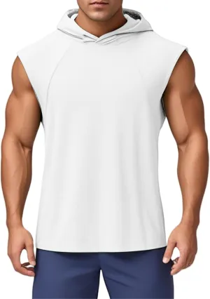 Men's Workout Sleeveless Hoodies Lightweight Quick Dry Tank Tops Solid Color Pullover Shirts Loose Fit Athletic Tops