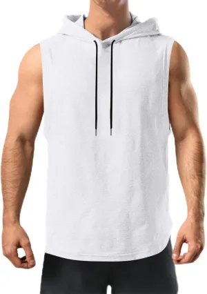 Men's Workout Tank Tops with Hooded, Sleeveless Gym Hoodies Muscle Cut Off Basic Tee Shirt Bodybuilding Henley Shirts
