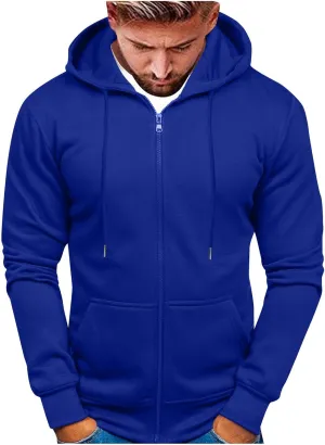 Men's Zip-up Hooded Sweatshirts Full-Zip Hoodie Long Sleeve Solid Color Drawstring Casual Hoodies for Men with Pocket