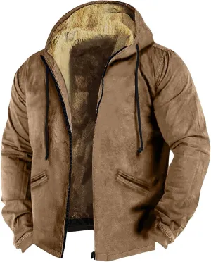 Mens Zip Up Hoodie Solid Color Hoodie Fashion Heavyweight Cotton Fleece Sherpa Lined Jacket Fall Jacket Coat