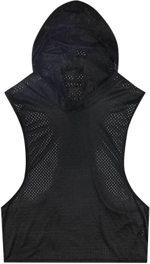 Mesh Hollow Out Sleeveless Hoodie for Men Training Fitness Workout Cut Open Tank Casual Fashion Quick Drying Tops