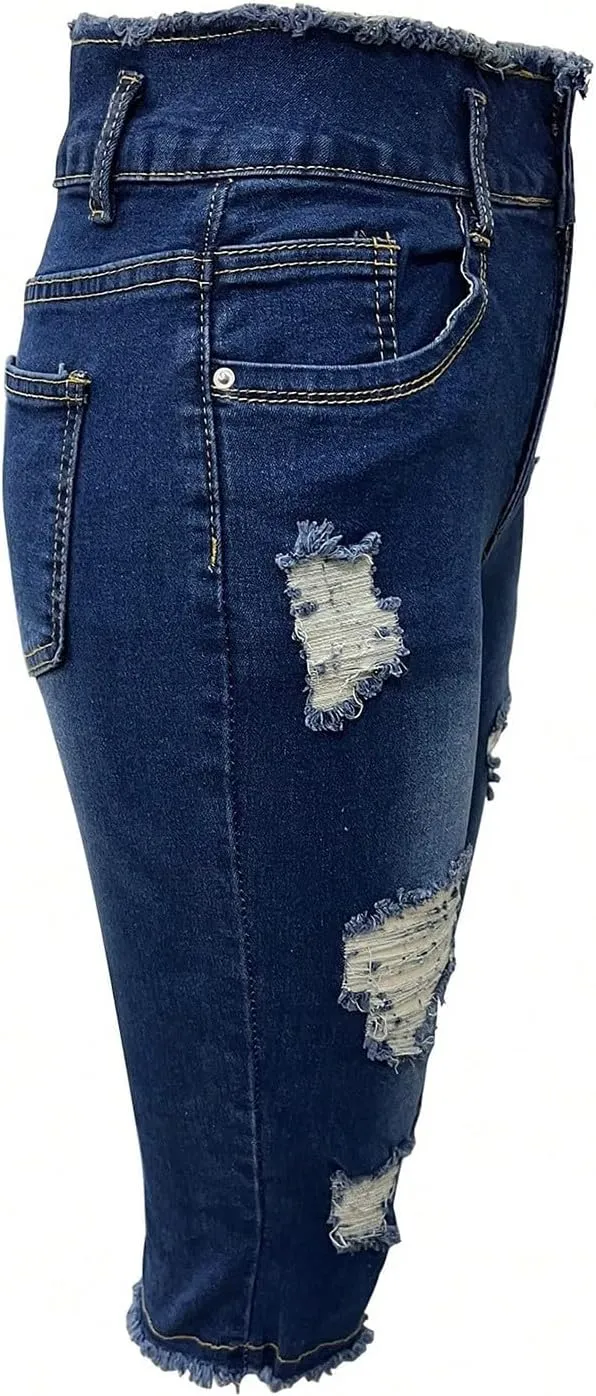 midelxp Capri Jeans for Women Stretch Low Rise Ripped Jeans with Pockets Sexy Skinny Distressed Denim Capris Y2k Crop Pants
