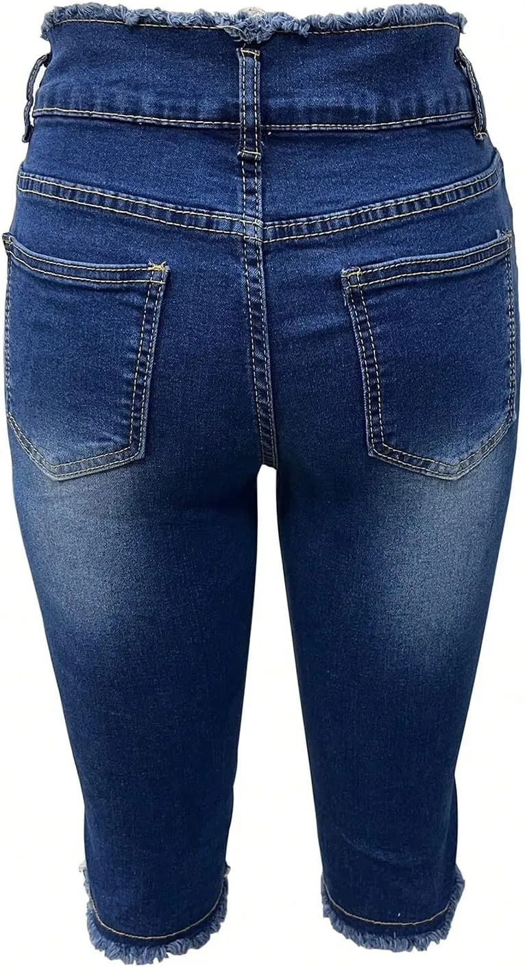 midelxp Capri Jeans for Women Stretch Low Rise Ripped Jeans with Pockets Sexy Skinny Distressed Denim Capris Y2k Crop Pants
